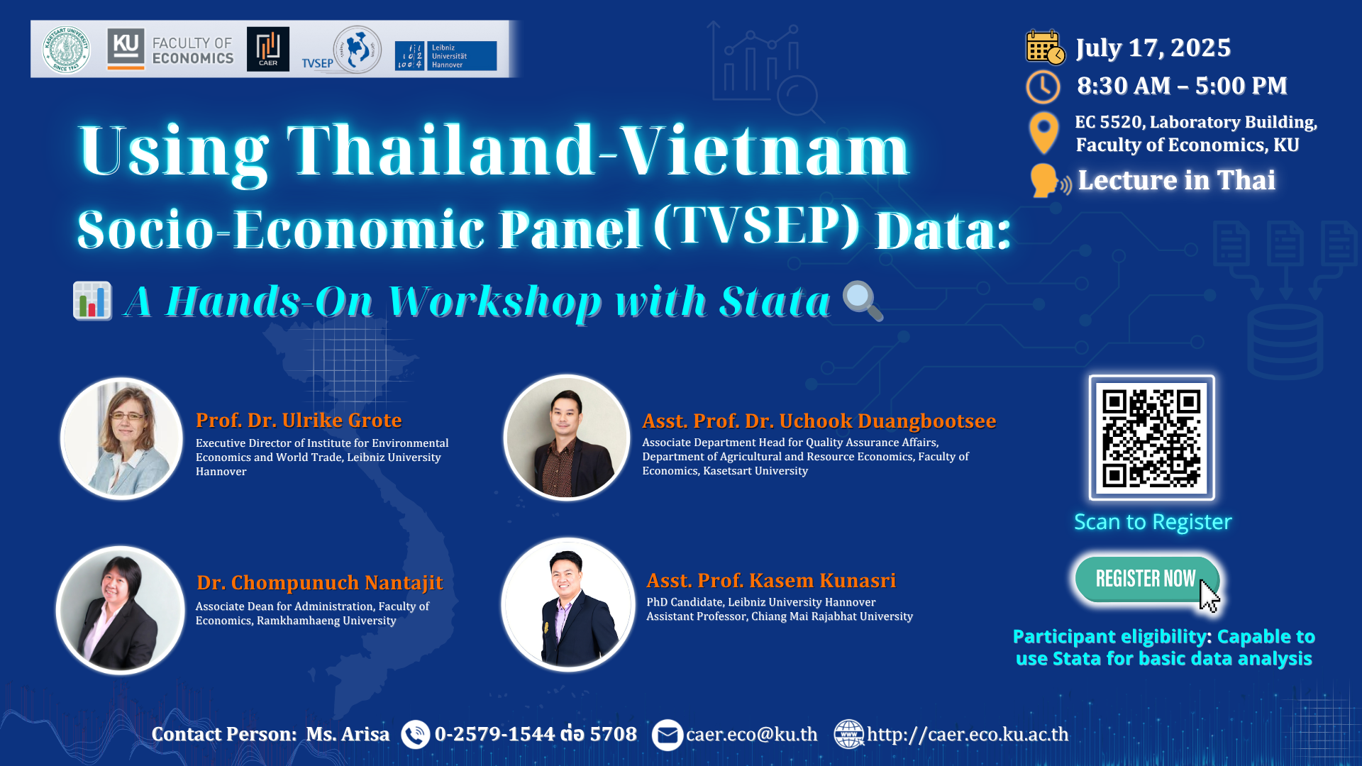 📊 ขอเชิญเข้าร่วมอบรมเชิงปฏิบัติการ Using Thailand-Vietnam Socio-Economic Panel (TVSEP) Data: A Hands-On Workshop with Stata